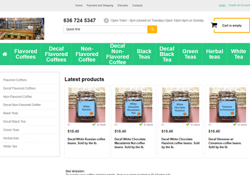 E-Commerce Development Package Example: Sha's coffee n teas