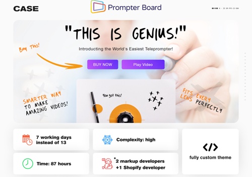 Web Development Package Example: Markup and Shopify for project Prompter Board