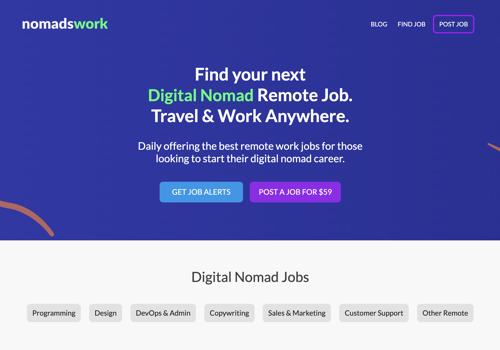 Web Design Package Example: Nomadswork: Digital Nomad Remote Jobs