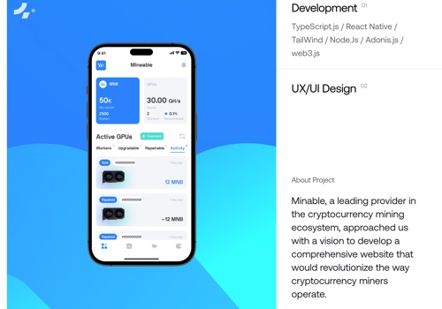 UX/UI Design Package Example: UX/UI Design & Development | Mineable