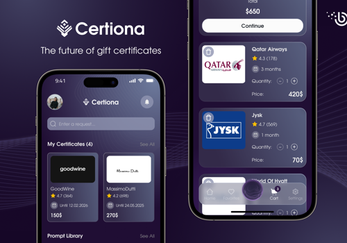 Mobile App Development Package Example: Certiona - The Future Of Gift Certificates