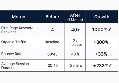 Search Engine Optimization Package Example: 1000%  Growth in Keywords Ranking & 300& Traffic