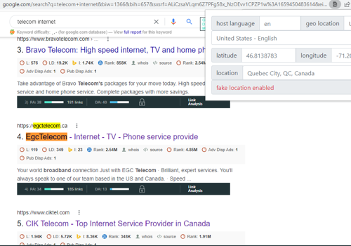 Search Engine Optimization Package Example: egctelecom.ca
