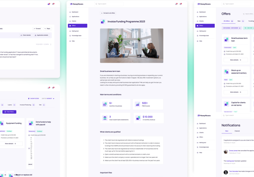 UX/UI Design Package Example: Money Movers – Concept app for a business platform