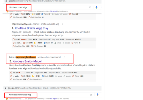 Search Engine Optimization Package Example: expresswigbraids.com SEO