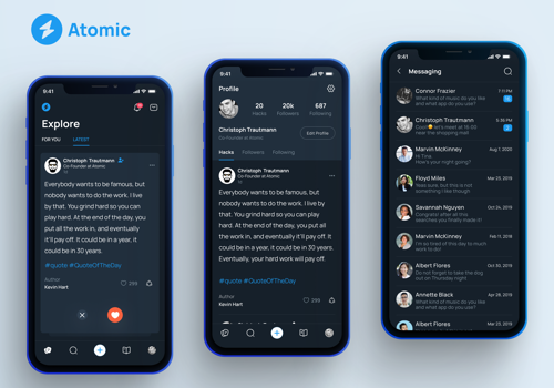 UX/UI Design Package Example: Atomic Blockchain Social App UIUX Design