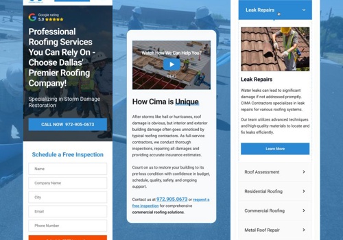Web Design Package Example: Cima Commercial Roofing Contractors website