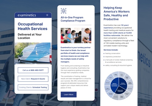 Web Design Package Example: Examinetics website redesign