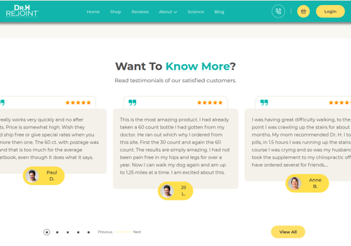 Web Design Package Example: E-commerce Development for Dr H ReJoint Supplement