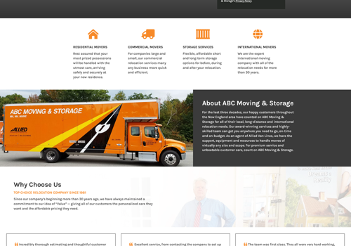 Web Development Package Example: ABC Moving & Storage
