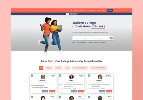 Web Development Package Example: College Admission Marketplace Web Portal