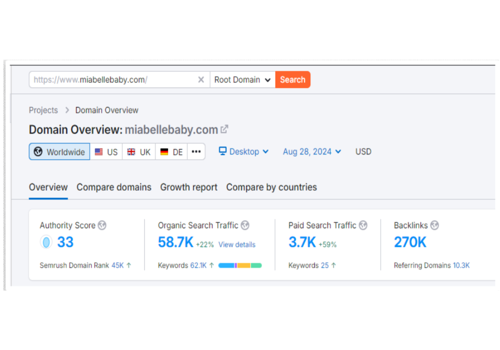 Search Engine Optimization Package Example: Mia Belle Baby - SEO Report