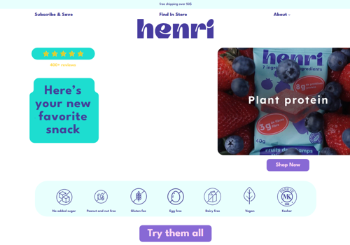 Web Development Package Example: Shopify E-Commerce Website for Henri Snacks