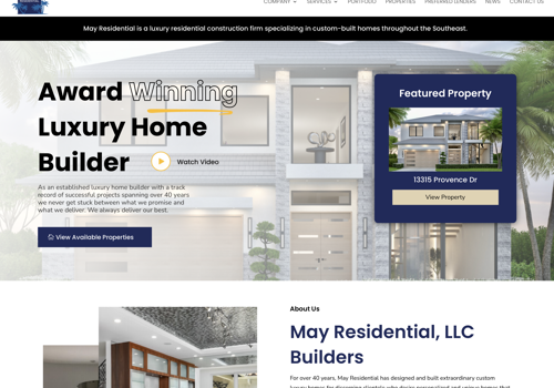Web Design Package Example: May Residential Construction