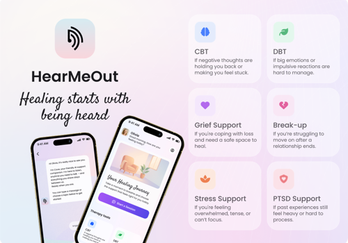 Mobile App Development Package Example: HearMeOut your 24/7 AI therapy companion for menta
