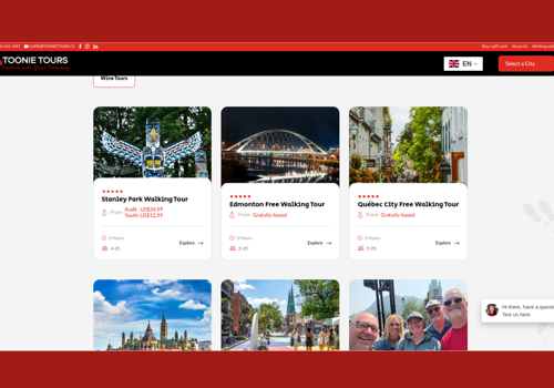 Web Design Package Example: Tour booking website development for Toonie Tours
