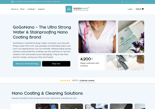 Web Development Package Example: GoGoNano | Nano Cleaners & Water proofing Sprays
