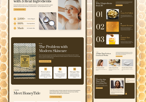 Conversion Optimization Package Example: HoneyTide 🍯 | Landing Page for Moisturizer Brand