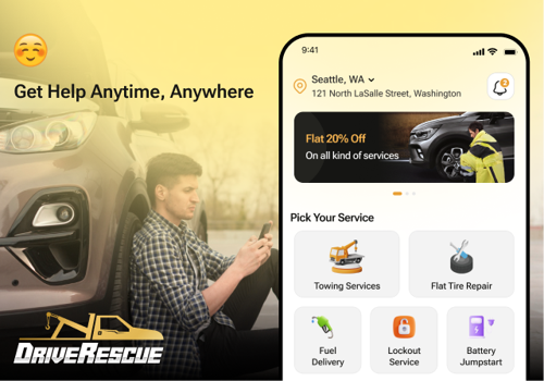 Mobile App Development Package Example: DriveRescue- Roadside Assistance App Development
