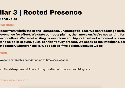 Advertising Package Example: Luxury Retail Voice Architecture & Verbal Identity