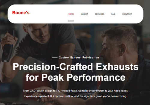 Web Development Package Example: Website - Boone’s Service & Custom Exhausts