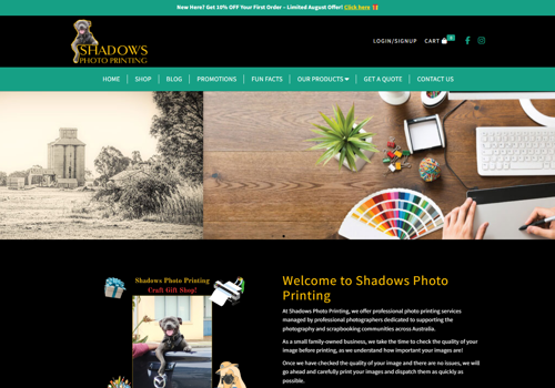 Web Design Package Example: E-Commerce Website for Shadows Photo Printing