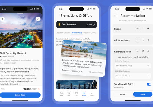UX/UI Design Package Example: UI UX Design for Hotel Booking & Loyalty App