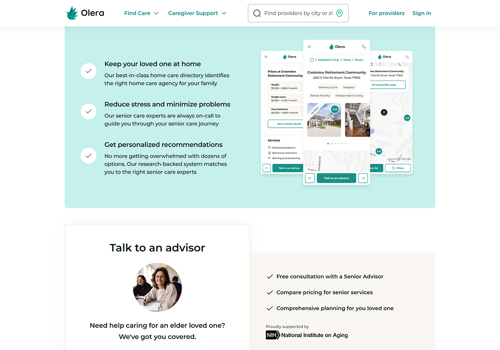 Web Development Package Example: Olera - Web App for Elder Care Platform.