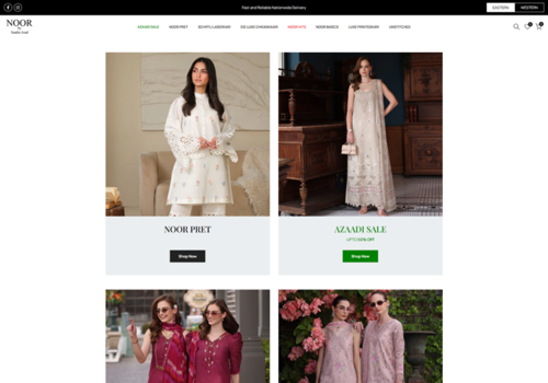 Web Design Package Example: Noor By Saadia – Shopify Fashion eCommerce Website