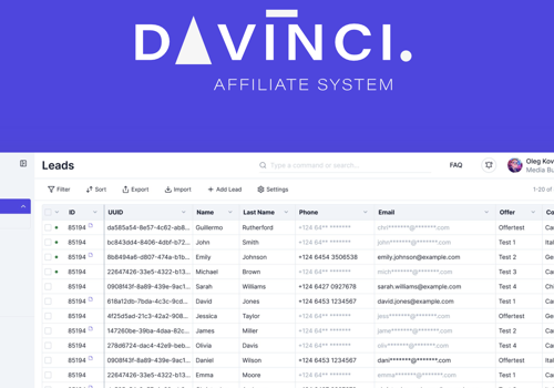 UX/UI Design Package Example: DaVinci CRM