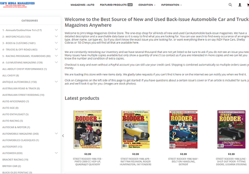 E-Commerce Development Package Example: New and Used Back-Issue Automobile Car and Truck M