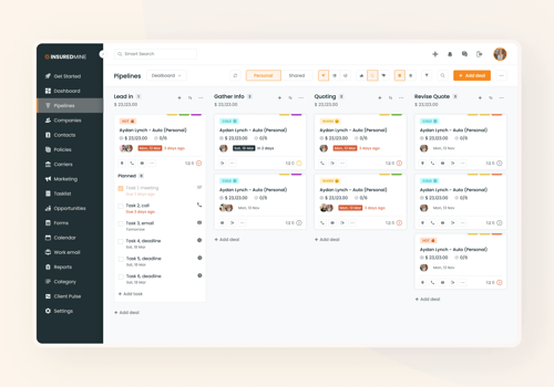 UX/UI Design Package Example: InsuredMine / All-in-one integrated CRM platform