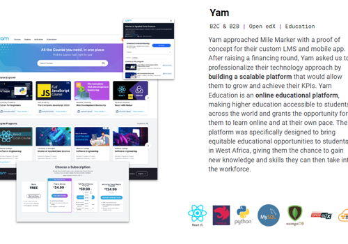 Web Development Package Example: Yam - Monthly Product Team