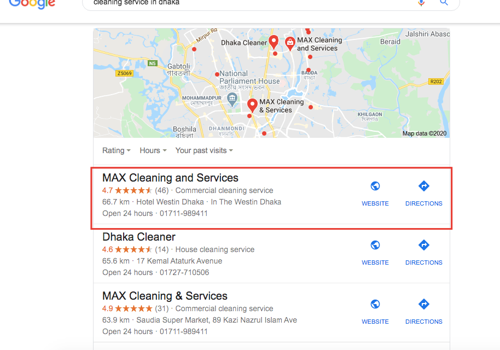 Search Engine Optimization Package Example: Local SEO project for Max cleaning