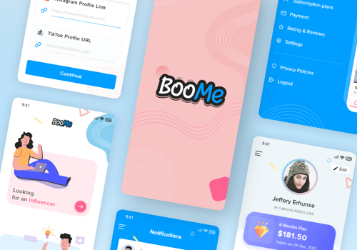 Mobile App Development Package Example: BooMe: Influencer App
