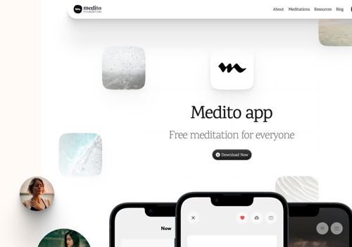 UX/UI Design Package Example: Medito App Landing Page