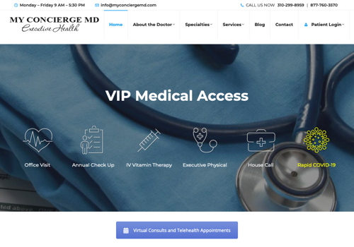 Web Design Package Example: MyConciergeMD Website Design & Development