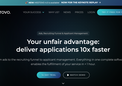 Custom Software Development Package Example: MEETOVO: Modern Recruiting Made Easy