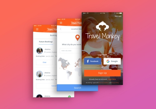 Web Design Package Example: Travel Monkey – UI/UX Design, iOS & Android App