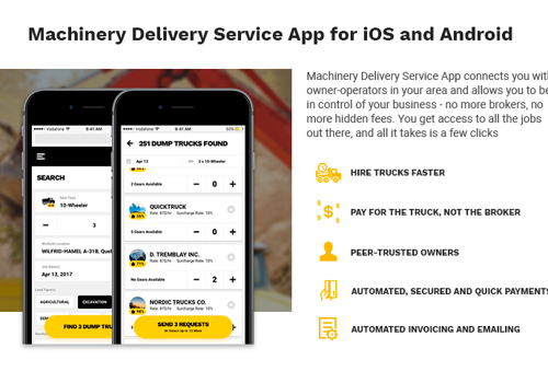 Custom Software Development Package Example: Machinery Delivery Service App for iOS and Android