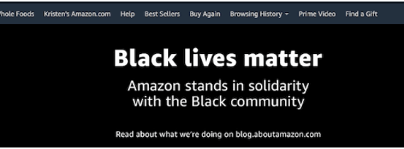 Amazon's web banner says Black Lives Matter