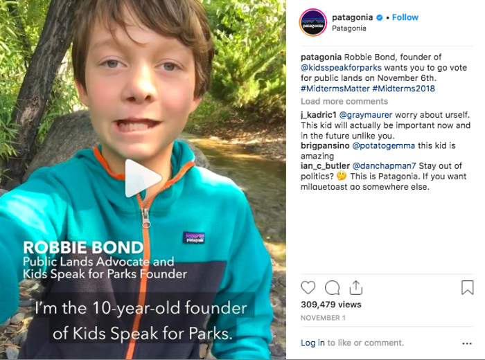 Patagonia was active in encouraging its customer-base to vote in November 2018 for candidates dedicated to protecting public lands