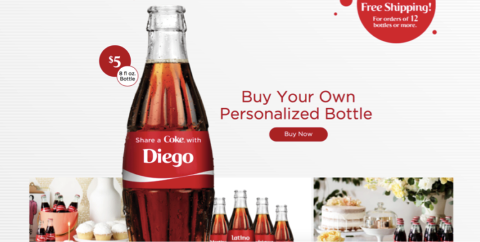 Share a Coke campaign content marketing example with personalized bottles
